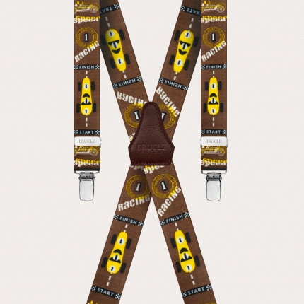 Braces suspenders kids cars brown