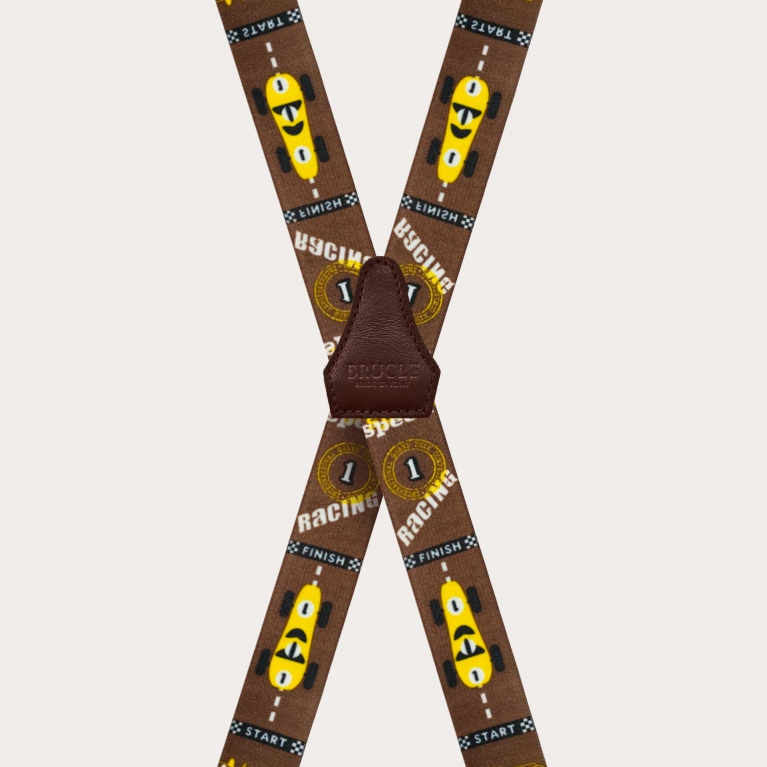 Braces suspenders kids cars brown