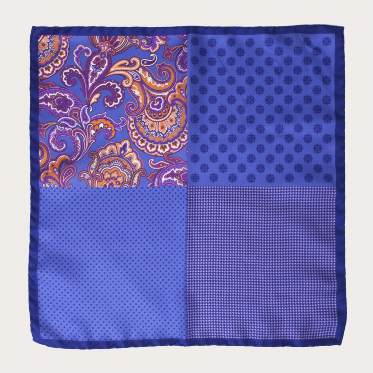 Pañuelo de bolsillo de hombre en seda multiestampado azul paisley