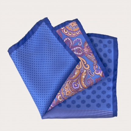 Herren-Einstecktuch aus Seide mit mehreren Mustern, blaues Paisleymuster