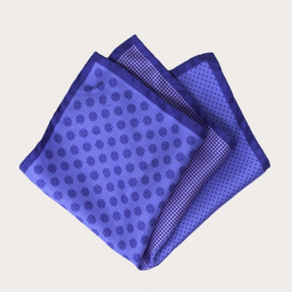 Men's multi-patterned silk pocket square, blue paisley