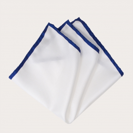 Mouchoir de poche pour homme en soie bleue avec bordure blanche