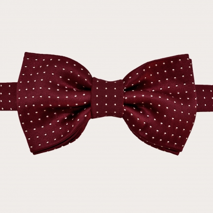 Silk Pre-tied Bow tie, dotted burgundy
