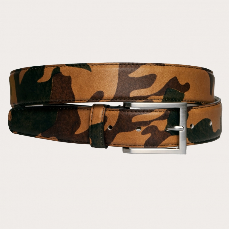 Camouflage belt in genuine leather