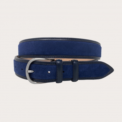 Cintura blu scamosciata con bordo in pelle