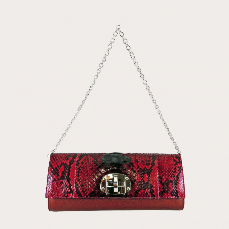 Pochette  in vera pelle di pitone, rosso bordeaux