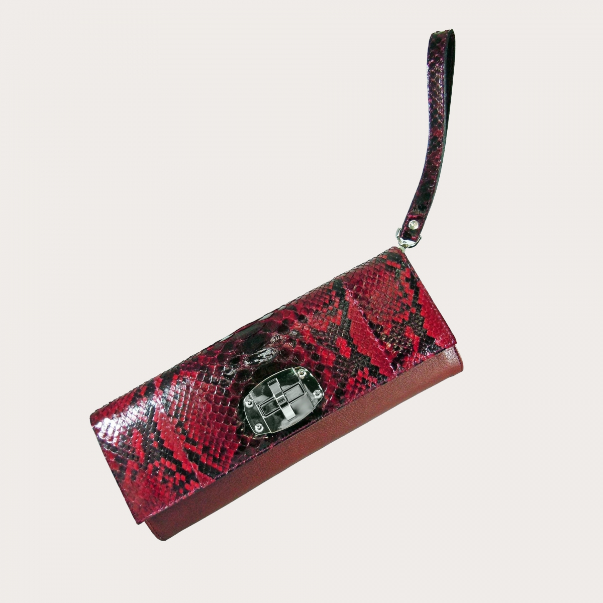 Genuine python Skin Clutch Bag, red bordeaux
