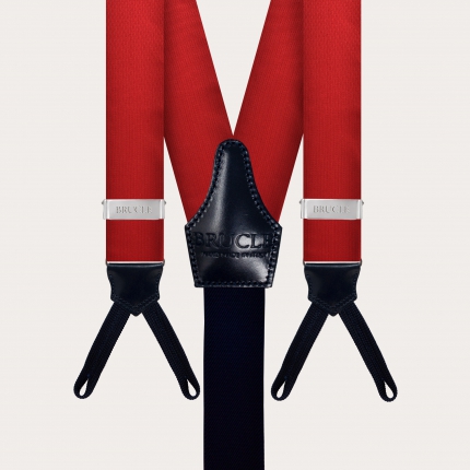 BRUCLE Set di bretelle con asole e cravatta uomo in seta, rosso