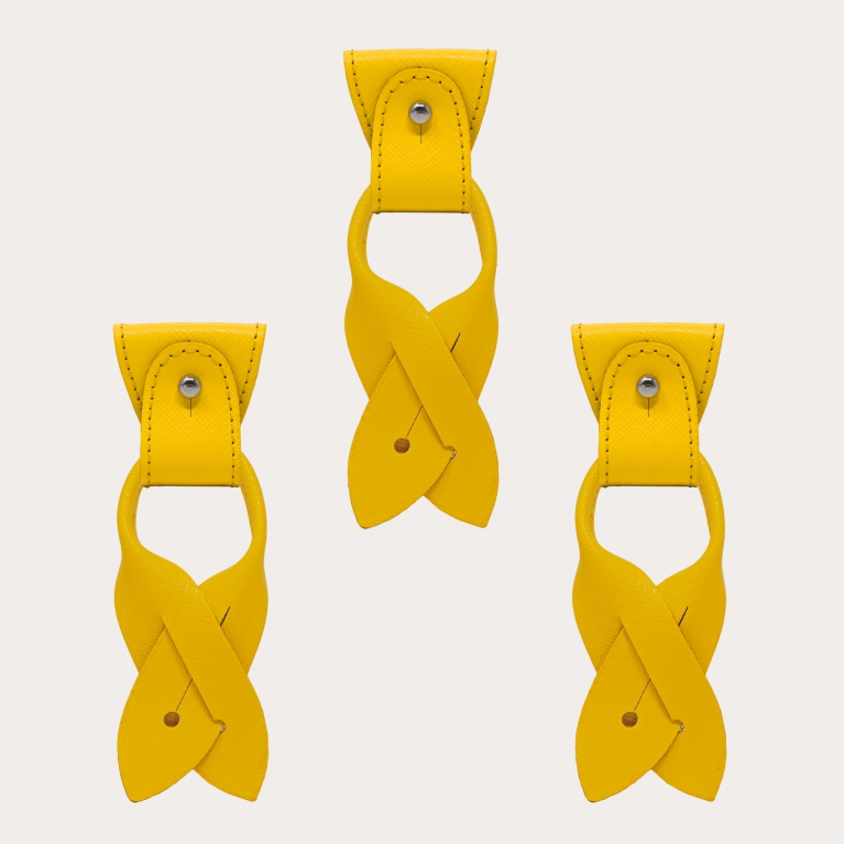 Remplacement pour bretelles en forme de Y- Extrémités convertibles + pattes pour boutons, saffiano jaune