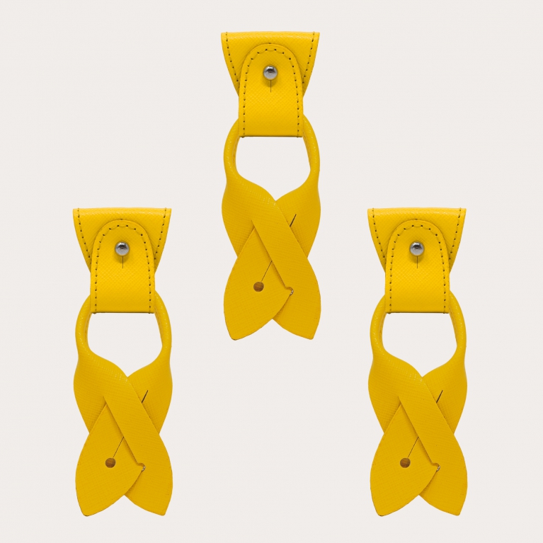Replacement for Y-shape suspenders- convertible ends + ears strips for button end, saffiano yellow