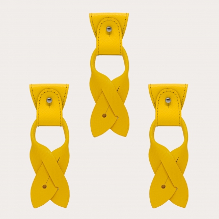 Replacement for Y-shape suspenders- convertible ends + ears strips for button end, saffiano yellow