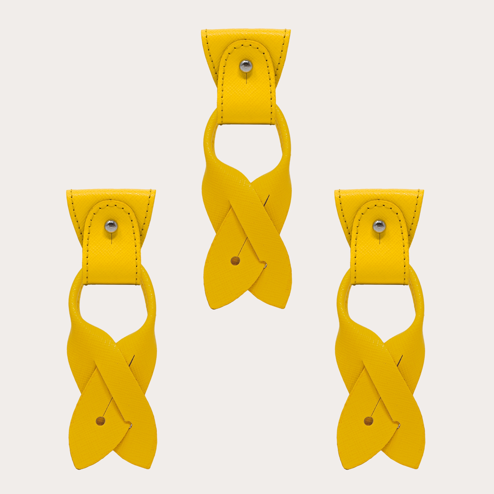 Set ricambio davantini e baffi per bretelle in pelle saffiano giallo, 3 pezzi