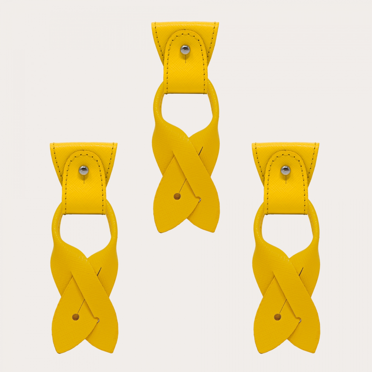 Replacement for Y-shape suspenders- convertible ends + ears strips for button end, saffiano yellow