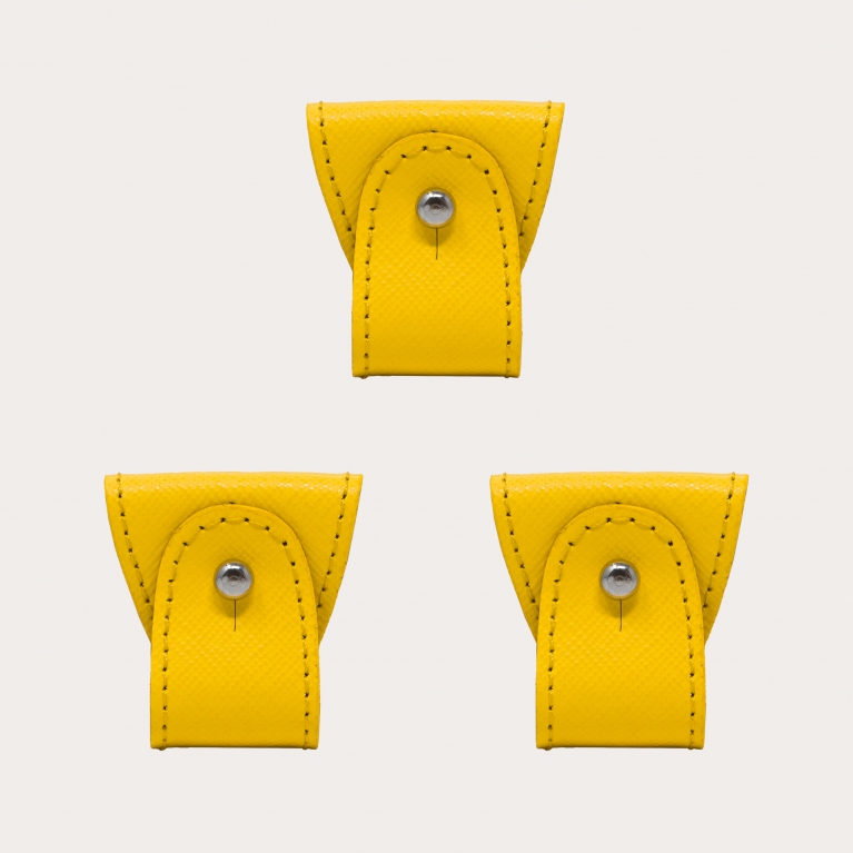 Replacement set of leather ends for dual use suspenders, 3 pcs., yellow saffiano
