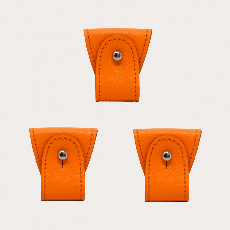 Replacement set of leather ends for dual use suspenders, 3 pcs., orange saffiano