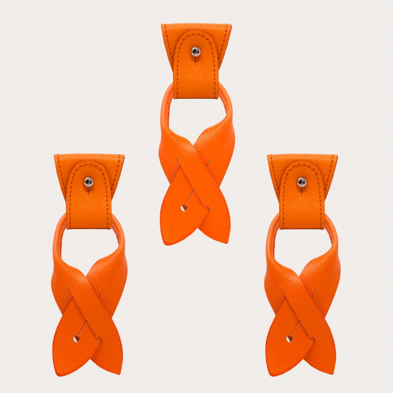 Replacement for Y-shape suspenders- convertible ends + ears strips for button end, saffiano orange