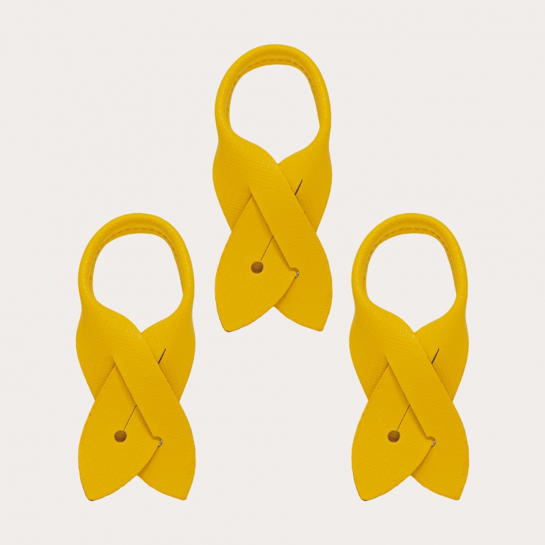 Saffiano leather attachment moustaches for button-end suspenders, set 3pcs yellow
