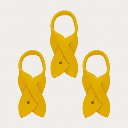 Bout de bouton en cuir saffiano pour bretelles à boutons, 3pièces jaune