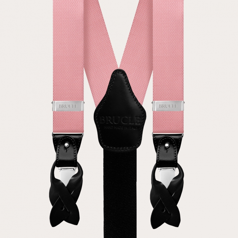 Conjunto de tirantes y corbata a juego en jacquard de seda, rosa