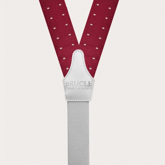BRUCLE Formal Y-shape suspenders with braid runners, dotted burgundy