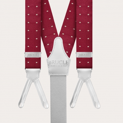 Formal Y-shape suspenders with braid runners, dotted burgundy