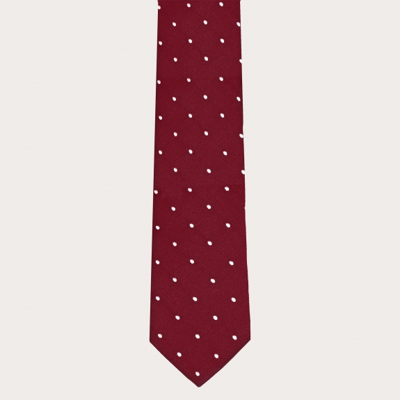 BRUCLE Coordinato bretelle e cravatta in seta jacquard, bordeaux a pois