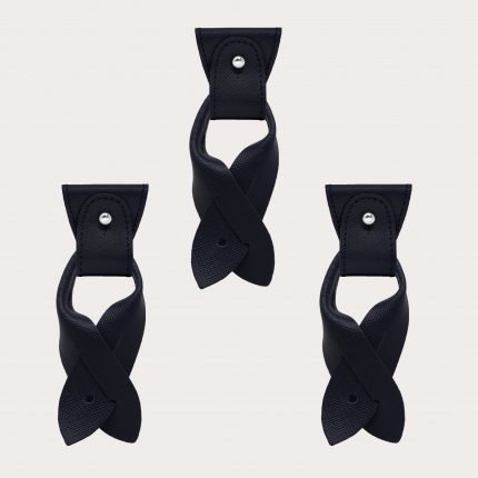 Replacement for Y-shape suspenders- convertible ends + ears strips for button end, saffiano black