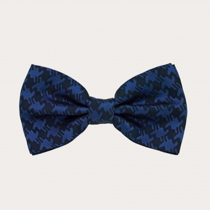 Silk pre-tied bow tie, blue pied de poule