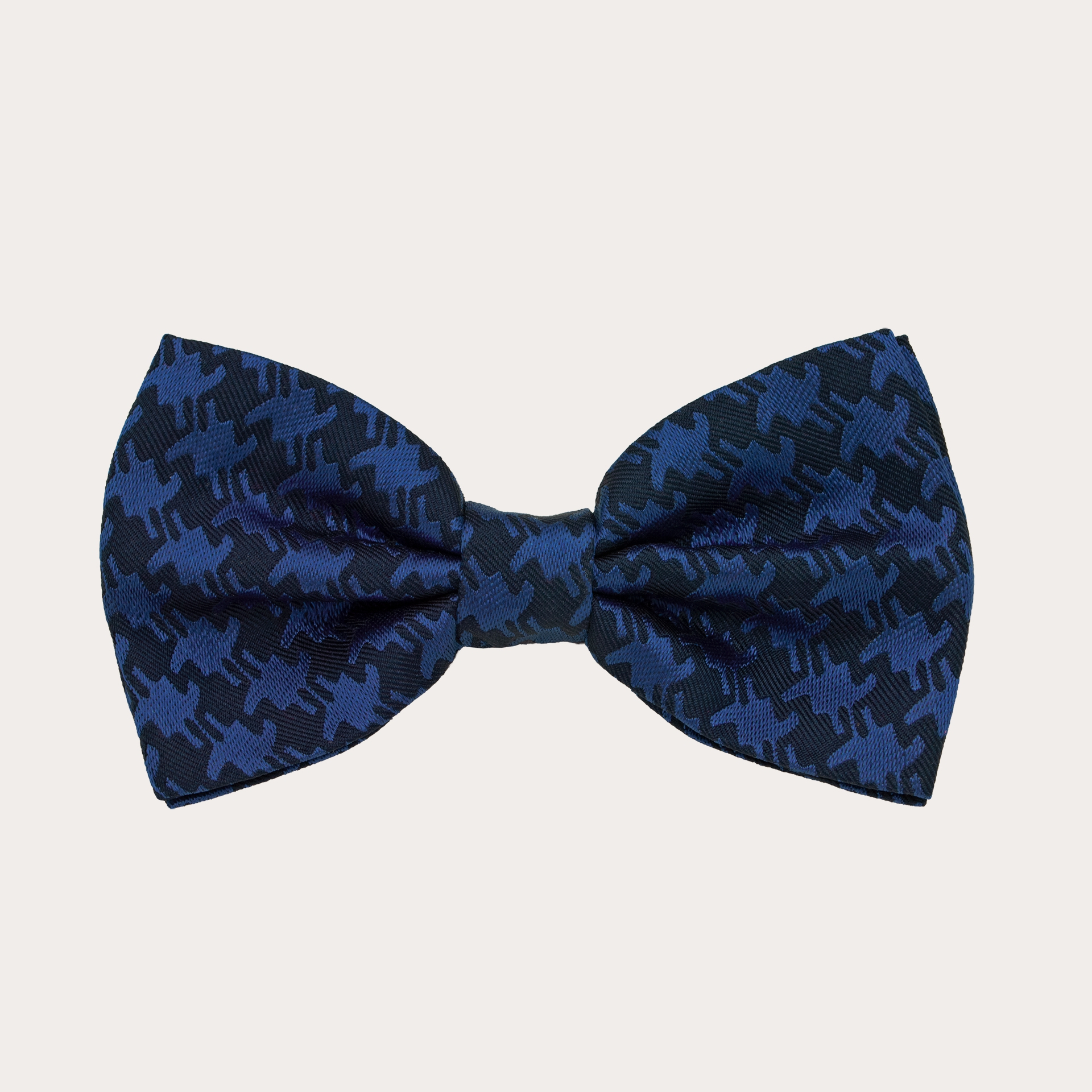 Silk pre-tied bow tie, blue dot and pied de poule