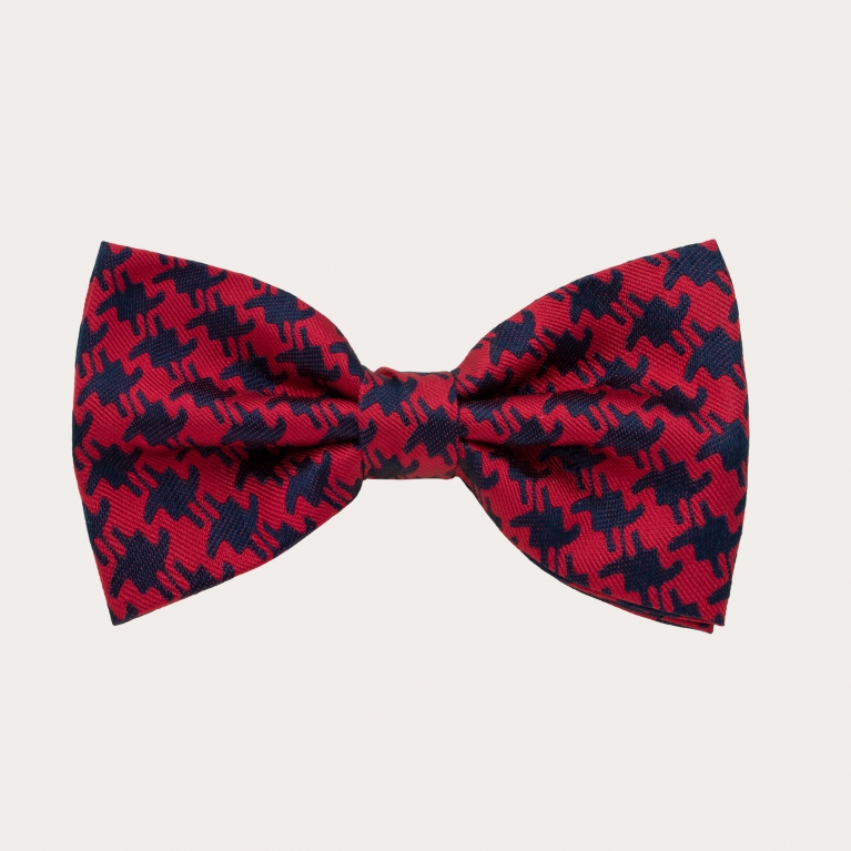 Silk pre-tied bow tie, red pied de poule