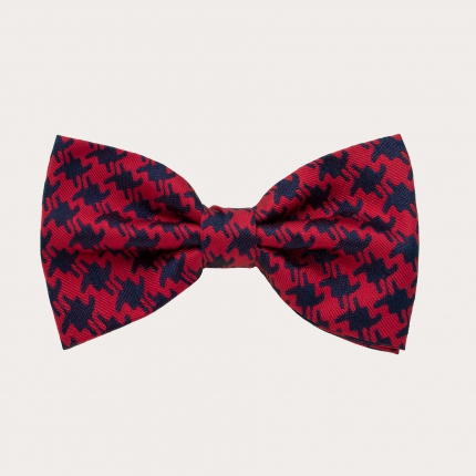 Silk pre-tied bow tie, red pied de poule