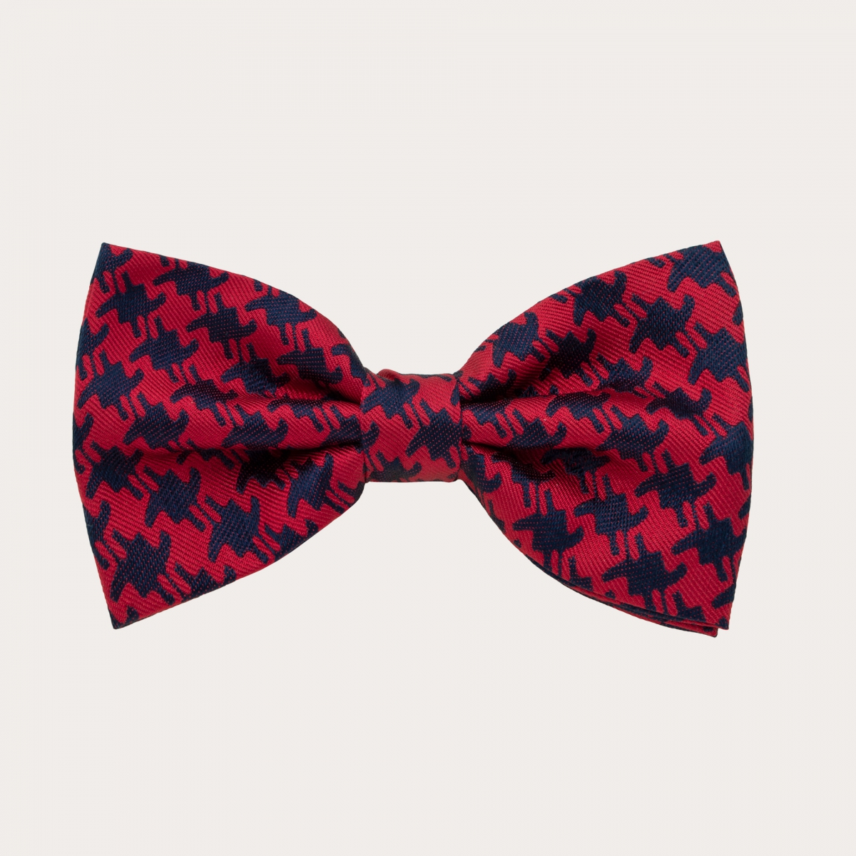 Silk pre-tied bow tie, blue dot and pied de poule