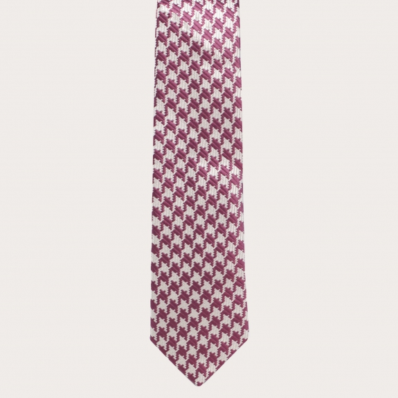 Brucle cravate en soie pied de poule rose