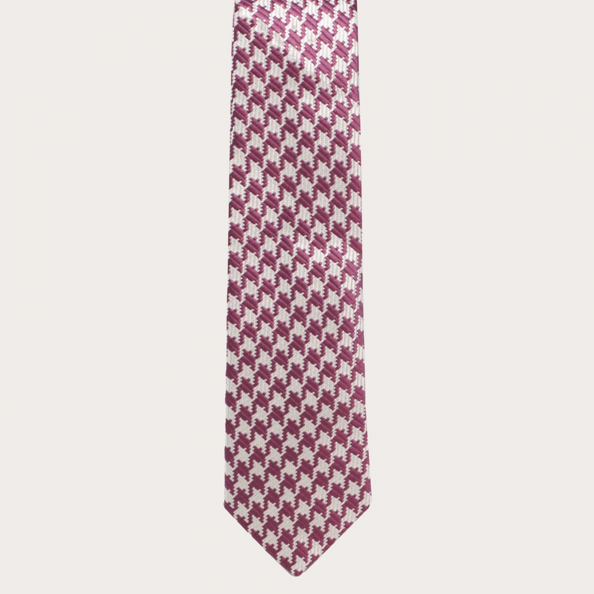 Brucle cravate en soie pied de poule rose