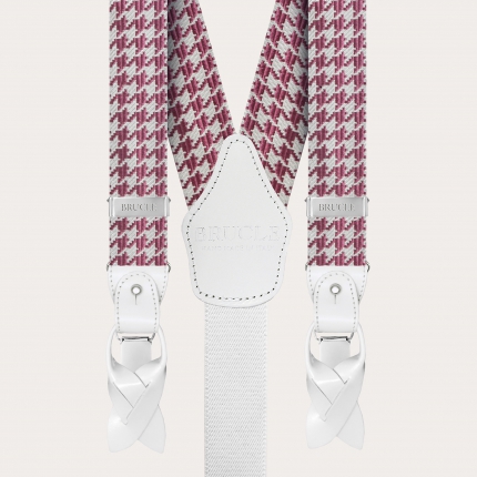 BRUCLE Abgestimmtes Set aus Hosenträgern und Krawatte aus Jacquardseide, rosa Hahnentrittmuster