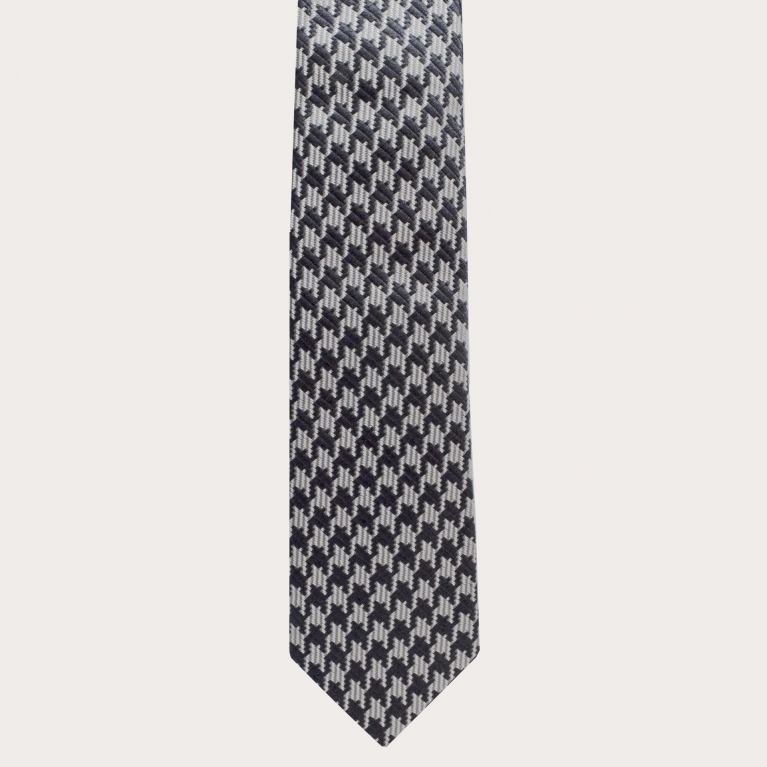 Cravatta pied de poule nera in seta