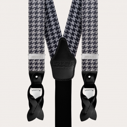 Ensemble coordonné bretelles et cravate en soie jacquard, pied de poule noir