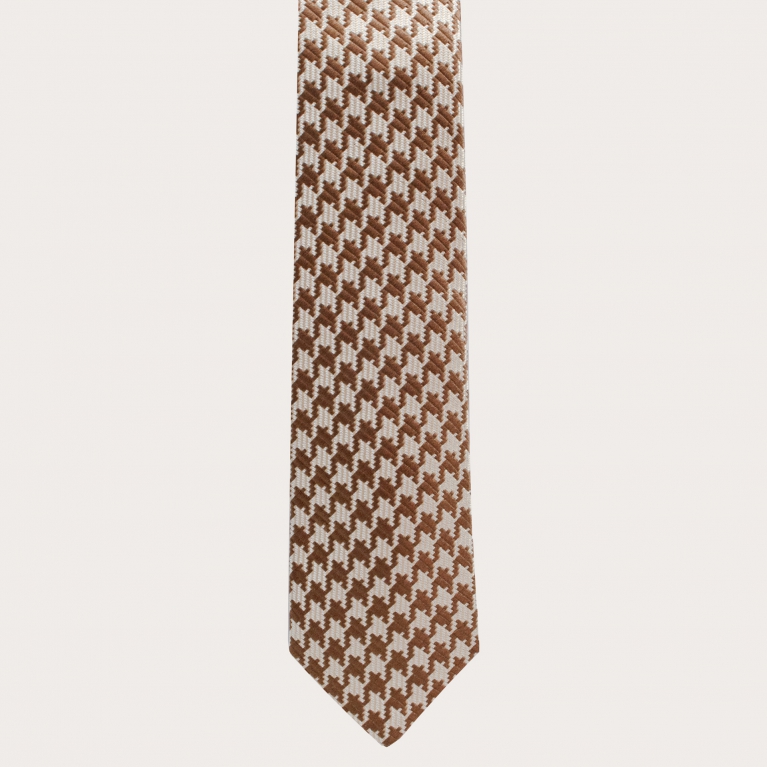 Silk necktie, beige pied de poule