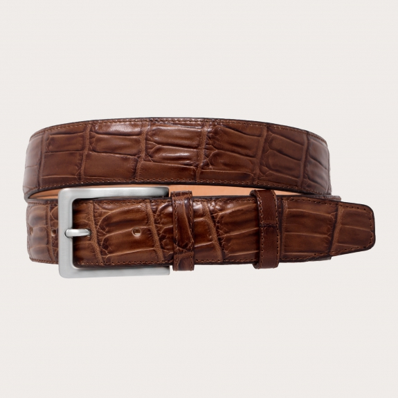 BRUCLE Glazed belt with crocodile print, brown gold