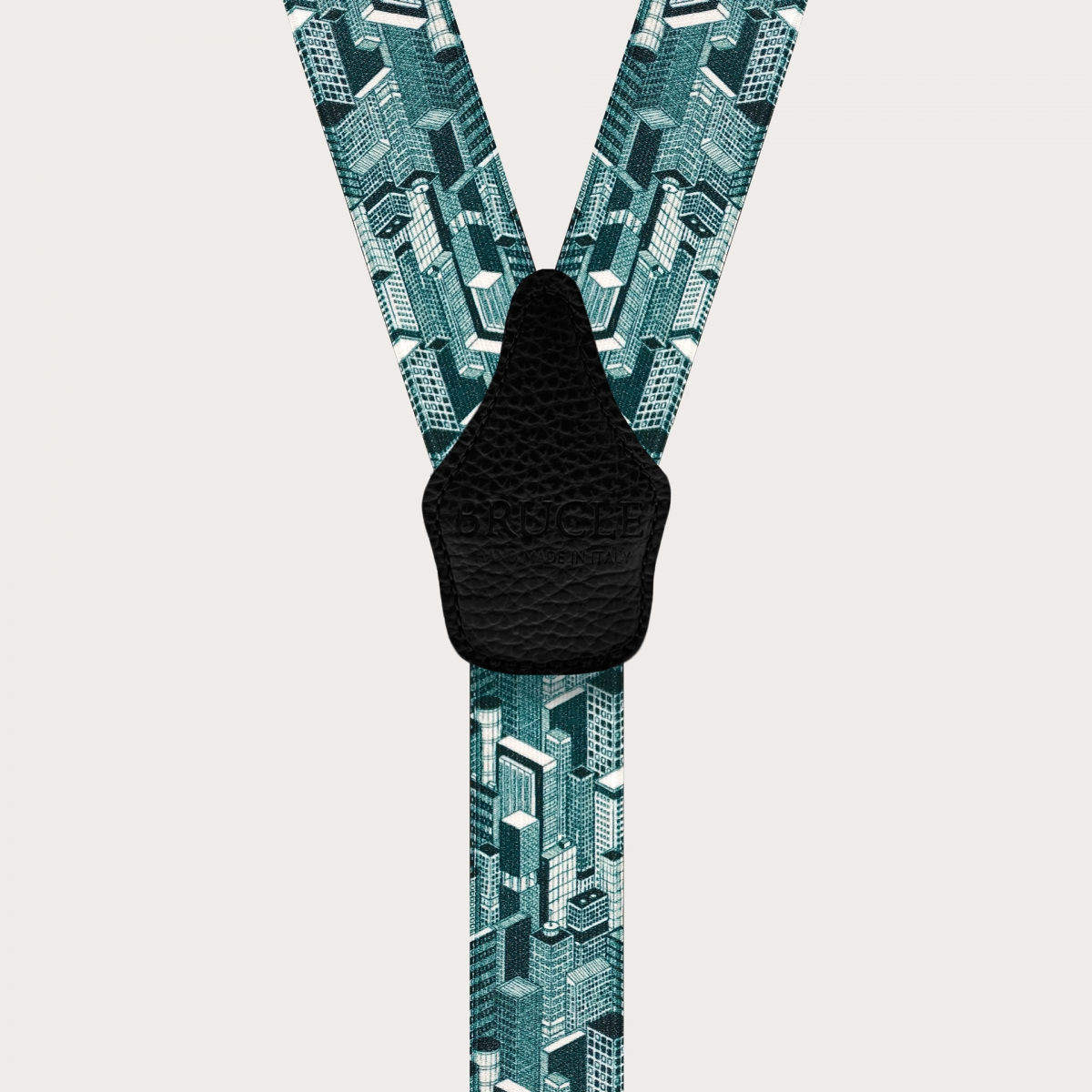 Bretelles homme motif de gratte-ciel vert noire, avec clip ou boutonnière