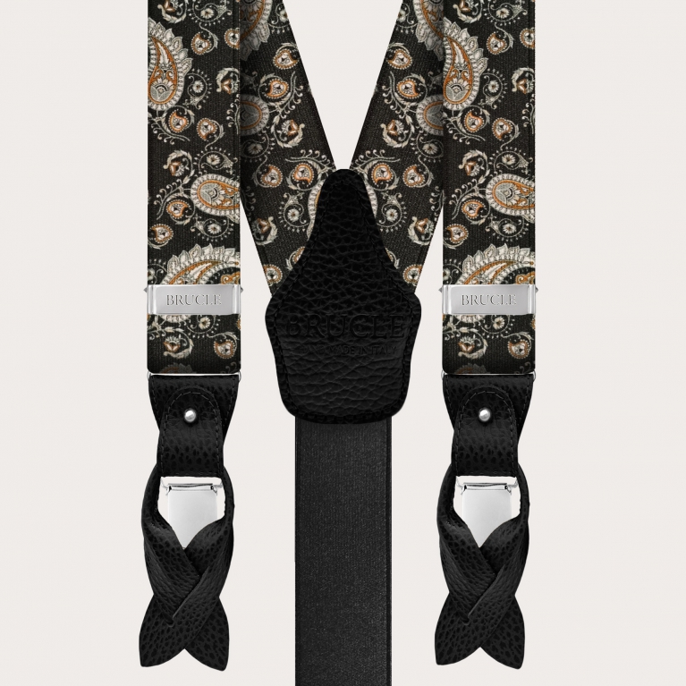 Ceremony suspenders with elegant paisley pattern, black