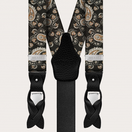 Ceremony suspenders with elegant paisley pattern, black