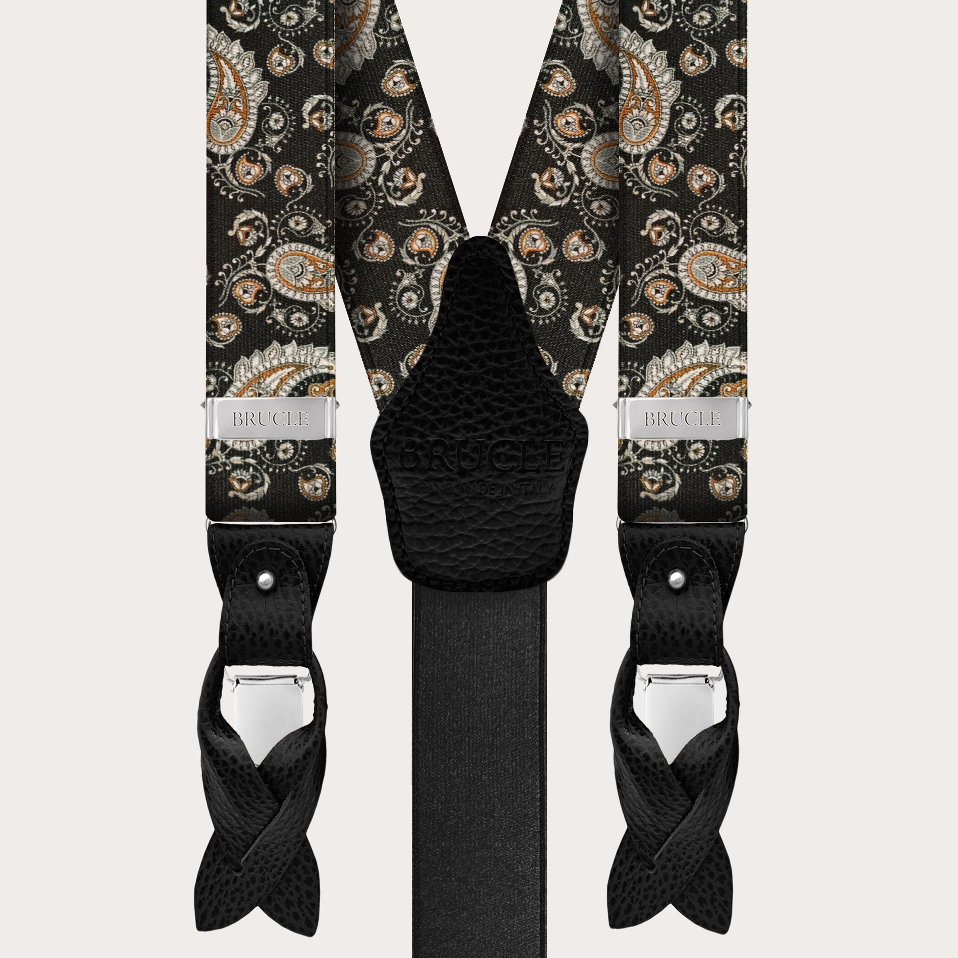 BRUCLE Ceremony suspenders with elegant paisley pattern, black