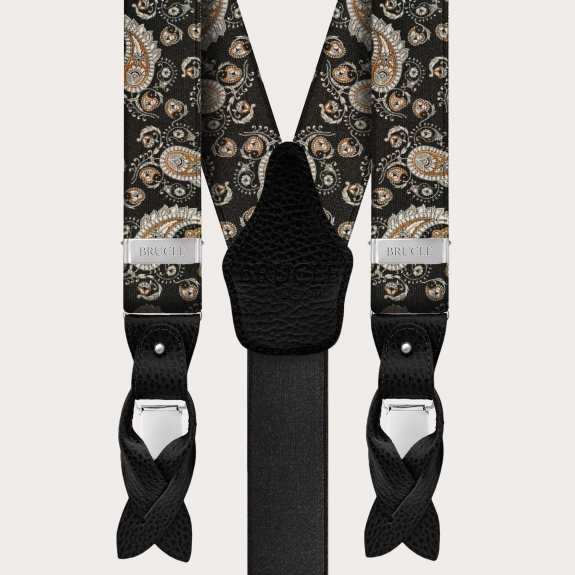 BRUCLE Zeremonien-Hosenträger mit elegantem Paisley-Muster, schwarz