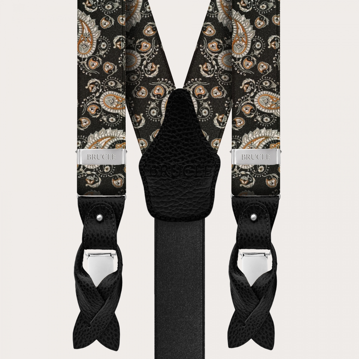 BRUCLE Tirantes de ceremonia con elegante estampado paisley, negro