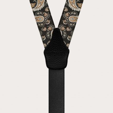Ceremony suspenders with elegant paisley pattern, black