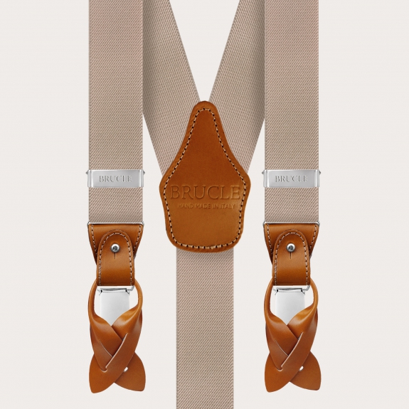 BRUCLE Y-shaped elastic beige suspenders