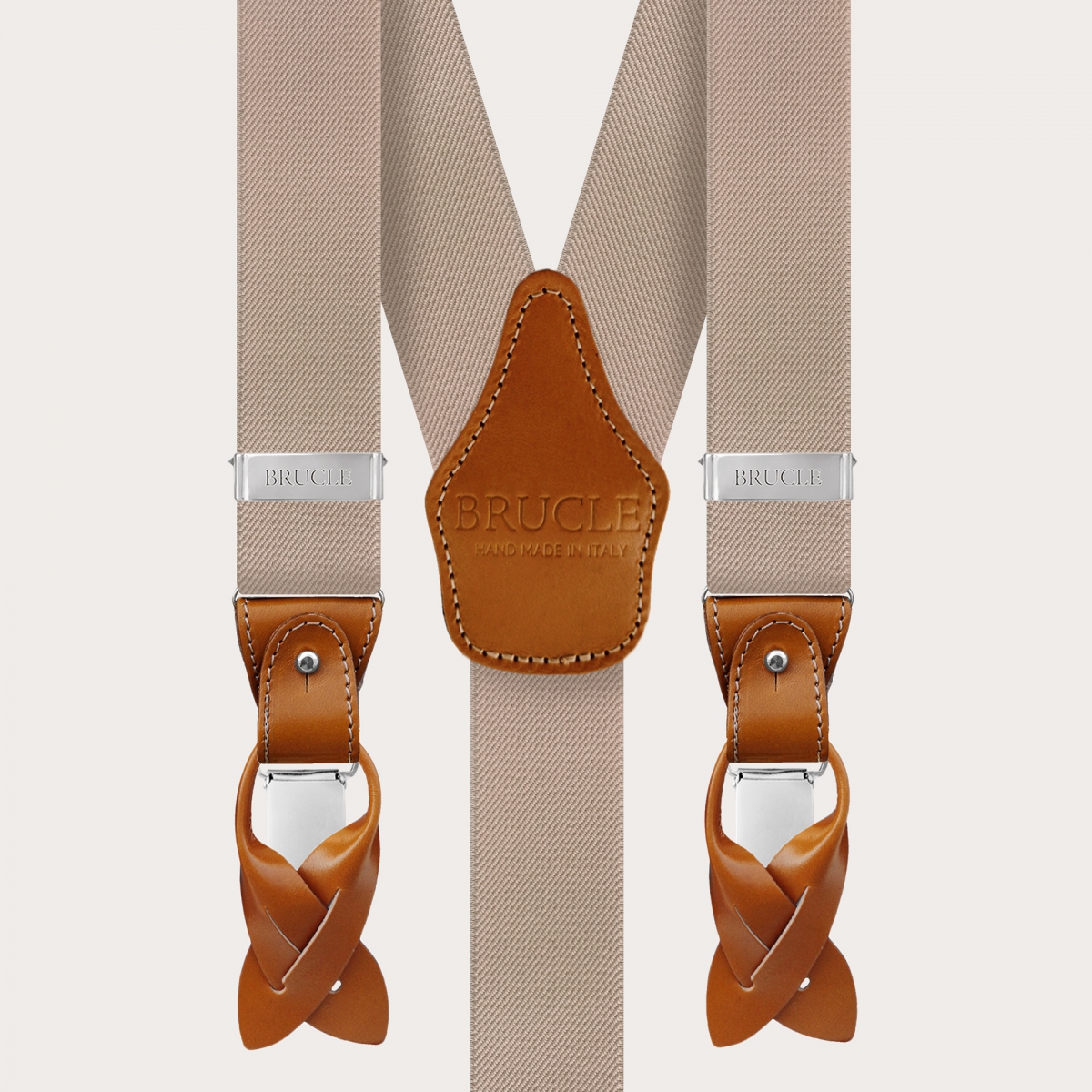 BRUCLE Y-shaped elastic beige suspenders