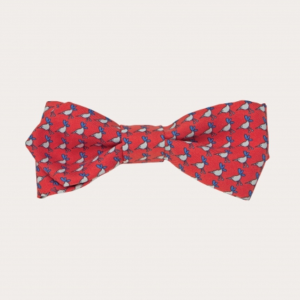 Elegant diamond silk bow tie, red pattern