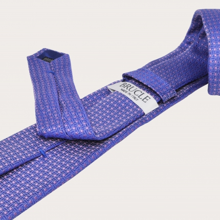 BRUCLE Bretelles et cravate coordonnées en soie, motif rose et bleu